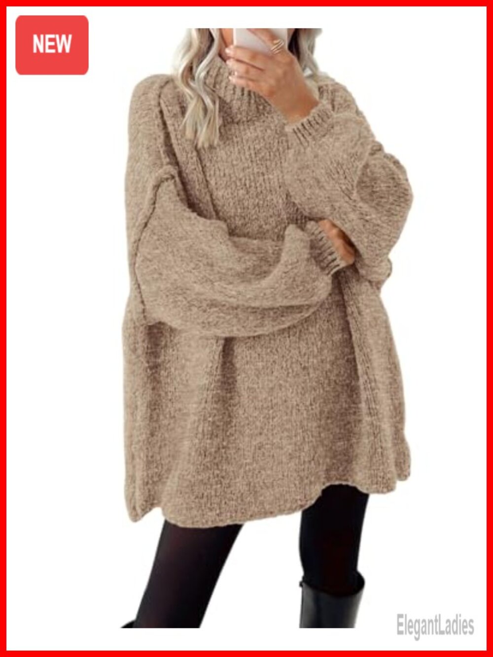 Oversized Cable Knit Mock Neck Long Sleeve Pullover Sweater